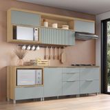 Cozinha 6 Peças 5 Portas 5 Gavetas Com Armário Aéreo Nesher 100% Mdf Marquesa Nature/verde