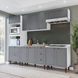 Cozinha Pérola Completa 5 Peças Torre Quente Aéreo 3 Portas Balcão 120 Balcão 80 E Basculante Yescasa Branco/cinza