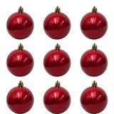 Bolinha De Natal Lisa Perolada C- 9 Peças 6cm- Vermelho- Chibrali Vermelho