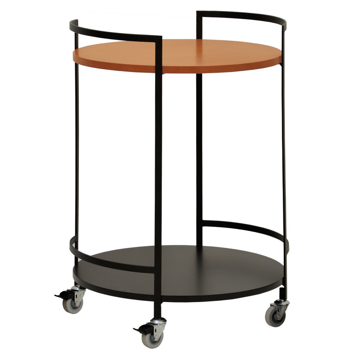 Mesa Lateral Aparador Redondo Carrinho Lia Para Sala E Cozinha Preto/castanho