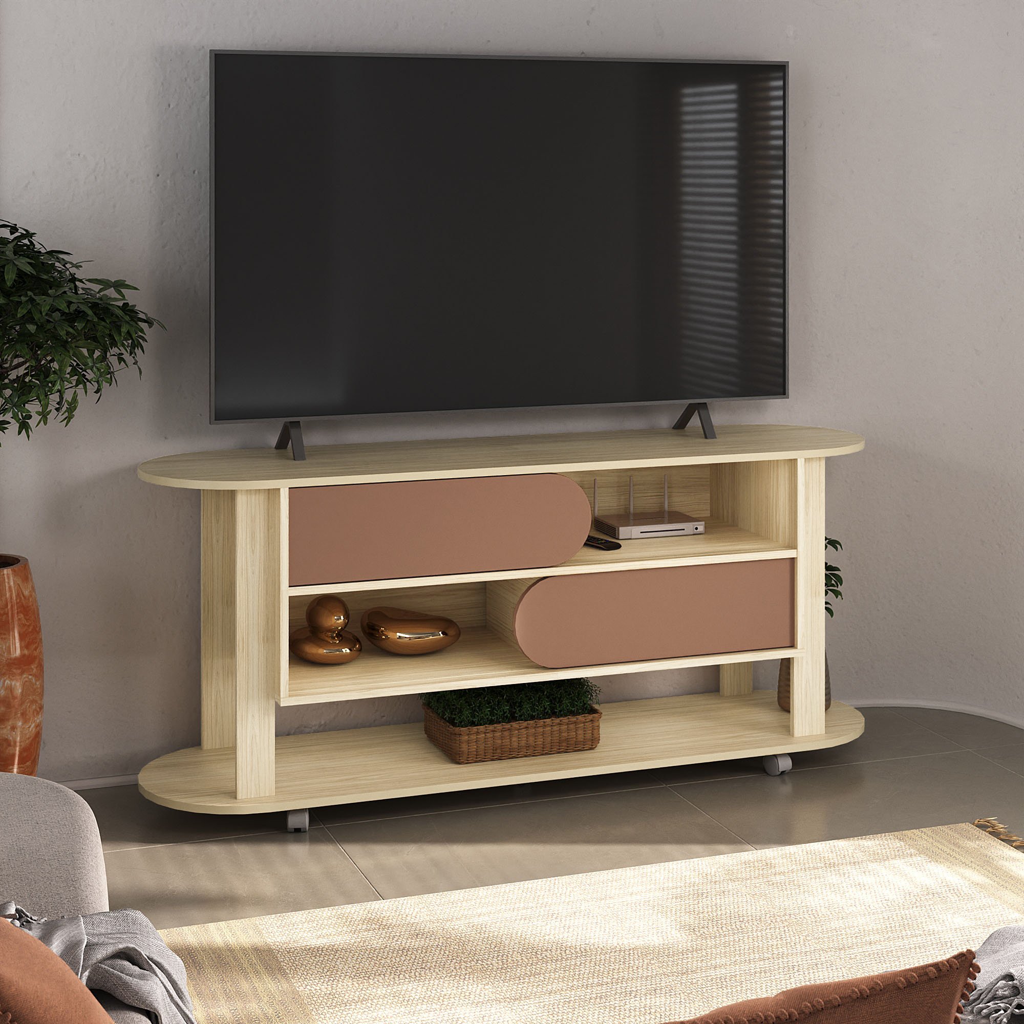 Rack Para Tv Até 70 Polegadas 2 Portas De Correr 150 Cm Universo Naturale/terracota