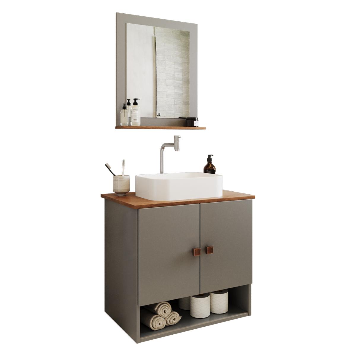 Gabinete Arm Banheiro Deli 2 Portas Com Cuba Oxford Branca Titanium/nature