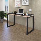 Escrivaninha Industrial 120cm Com Tampo De Vidro Preto /carvalho
