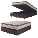 Cama Box Baú Casal King Colchão Molas Ensacadas Com Pillow Malttês 193x203x69cm Suede Cáqui Hellen