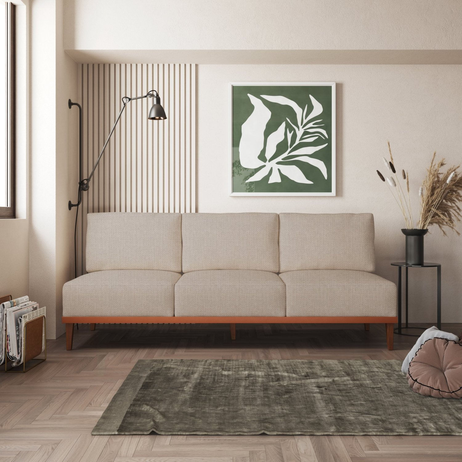 Sofá 3 Lugares Boreal Com Mola Ensacada Cabecasa Madeiramadeira Areia