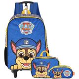 Mochila Patrulha Canina Rodinhas + Lancheira + Estojo Duplo