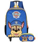 Mochila Patrulha Canina Rodinhas + Estojo Duplo Escolar