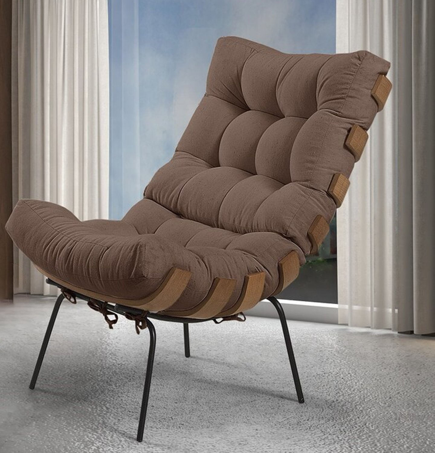 Poltrona Em Veludo Costela Sala De Estar Marrom