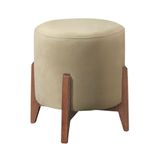 Puff Banqueta Decorativo Redondo Sala Estar Paris Suede Bege