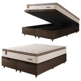 Cama Box Baú Casal King Colchão Molas Ensacadas Com Pillow Malttês 193x203x69cm Suede Cáqui Hellen Bege