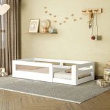 Cama Montessoriana Infantil Space Solteiro Com Rattan E Grade De Segurança Em Mdp Casatema Branco