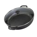 Panela Paella De Ferro Fundido 30cm Com Tampa De Vidro