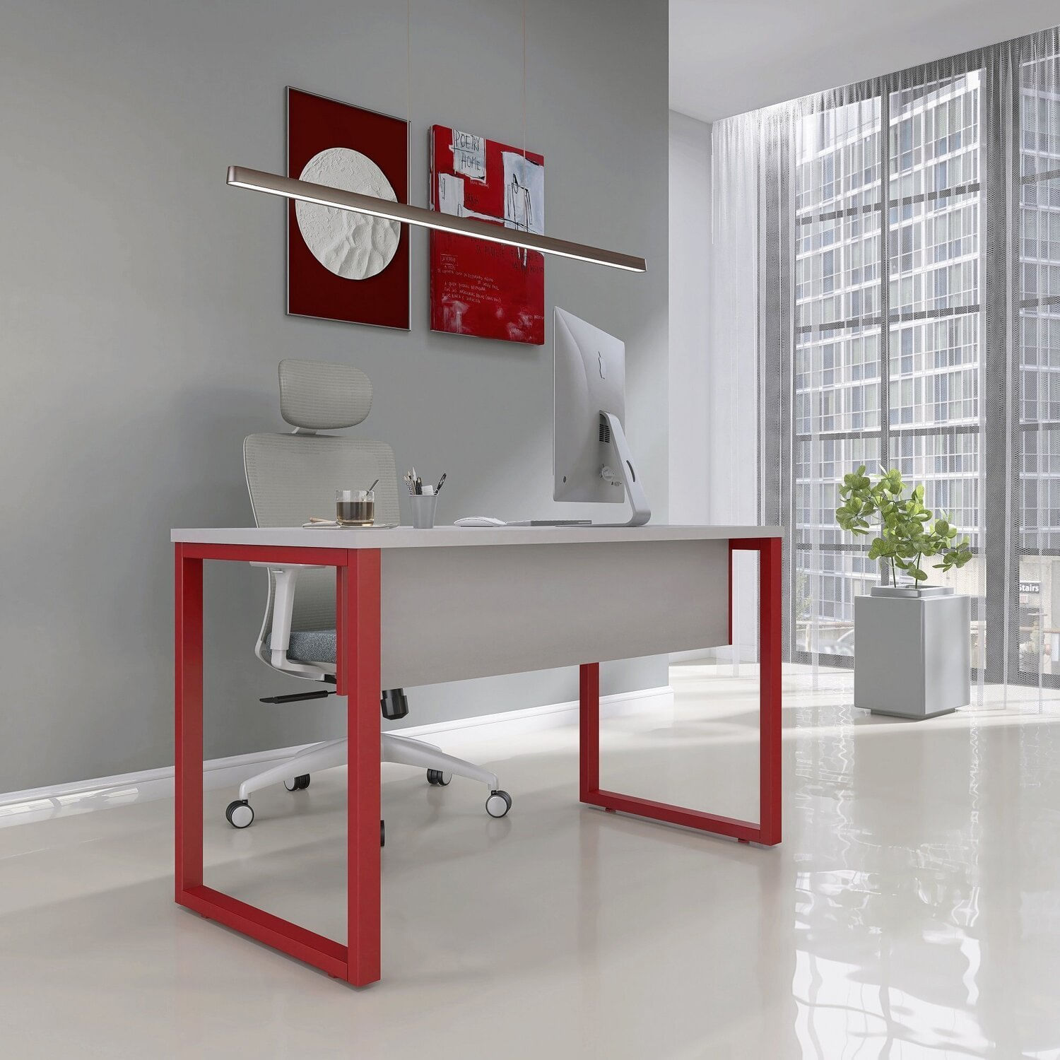Mesa Madeira 120x60cm M120/60p25tub Cinza/vermelho