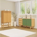 Kit Buffet 2 Portas Laca 3 Gavetas Rattan Com Cristaleira Porta Ripada Magna Cabecasa Madeiramadeira Mel/verde