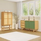 Kit Buffet 2 Portas Laca 3 Gavetas Rattan Com Cristaleira Porta Rattan Magna Cabecasa Madeiramadeira Mel/verde