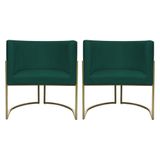 Kit 2 Poltronas Decorativa Recepção Luna Suede Cores Base De Ferro Champagne Verde Suede