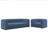 Kit Sofá 3 Lugares 180cm E Poltrona Orgânica Luxo Recepção Melina Linho Adj Decor Azul Royal