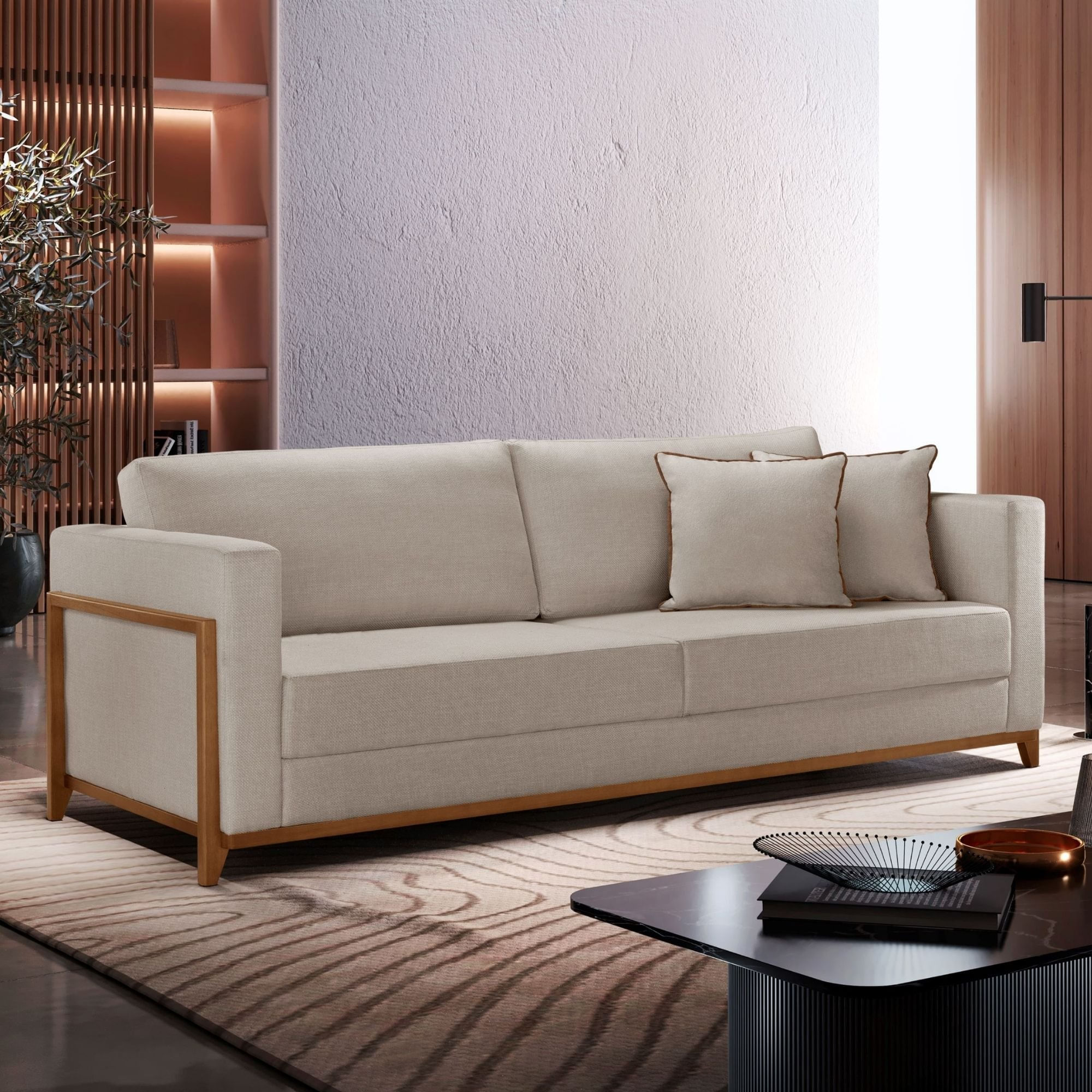 Sofá Paris 03 Lugares 194 Cm - Boucle Bege