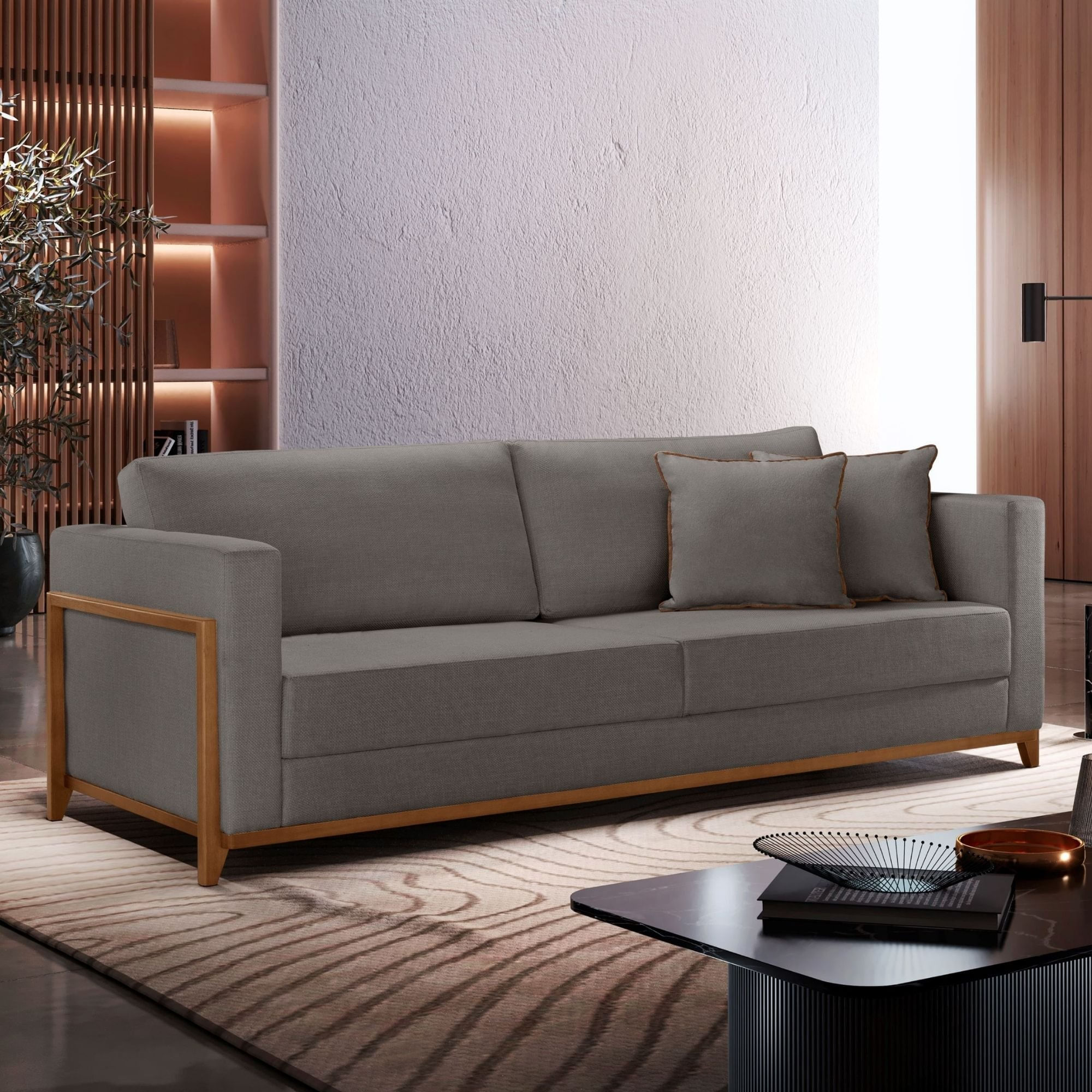 Sofá Paris 03 Lugares 194 Cm - Boucle Cinza