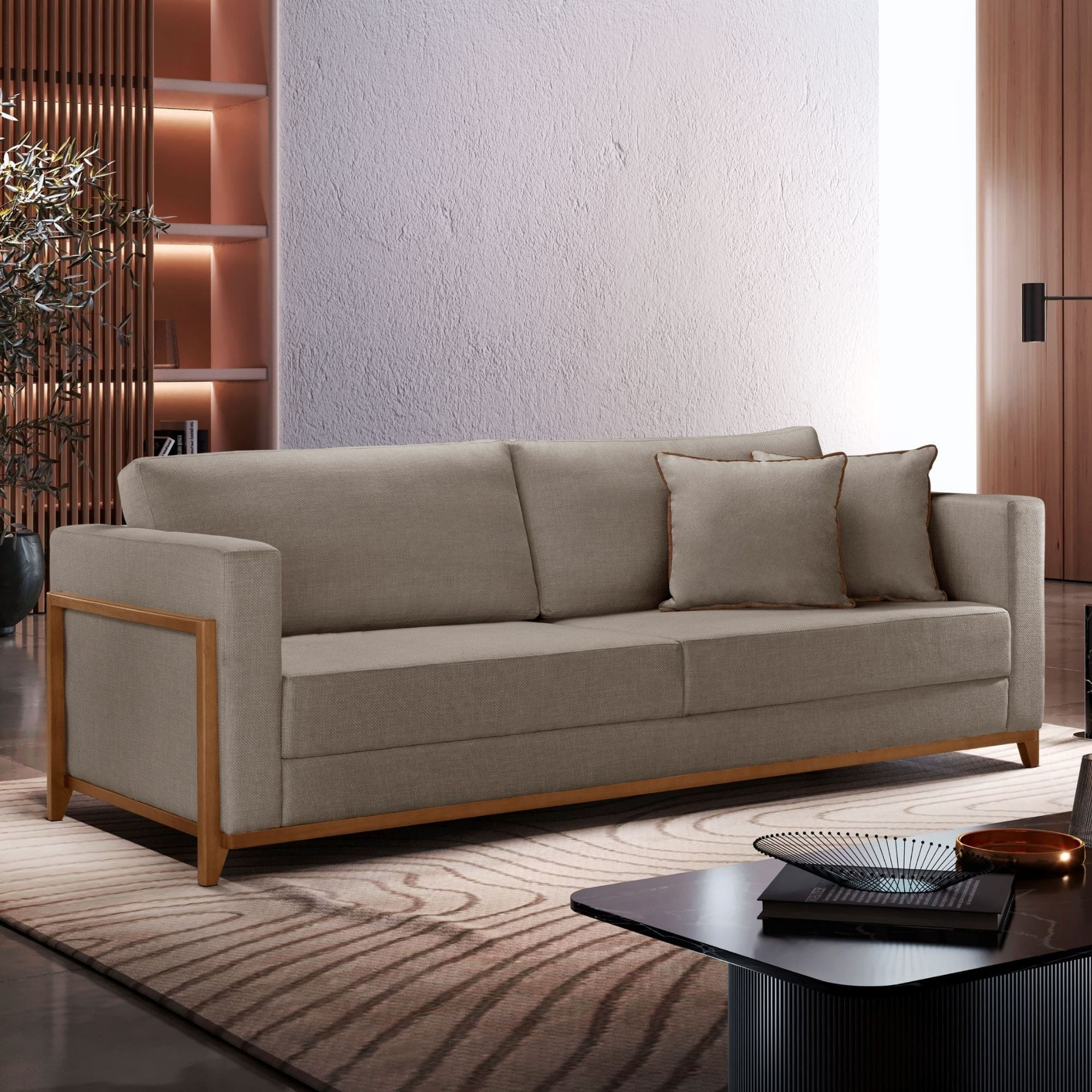 Sofá Paris 03 Lugares 174 Cm - Linho Cinza