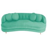 Sofá Curvo 3 Lugares Orgânico Sala Recepção Luxo Panamá 200cm Suede Azul Tiffany