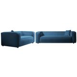 Kit Sofá 3 Lugares 180cm E Poltrona Decorativa Orgânico Cecília Linho Adj Decor Azul Royal