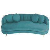 Sofá Curvo 3 Lugares Orgânico Sala Recepção Luxo Panamá 200cm Suede Azul Turquesa