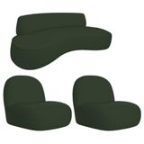 Sofá Curvo 120cm 2l E 2 Poltronas Orgânico Recepção Sala Amsterdã Linho Adj Decor Verde