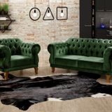 Sofá 2 E 1 Lugares Duquesa Decoração Sala Recepção Retrô Verde