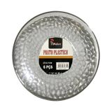 Kit 6 Pratos Jantar Redondo Acrílico Borda Prata 22cm Festa