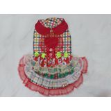 Vestido Pet Festa Junina Xadrez Com Rendas - Tamanho M