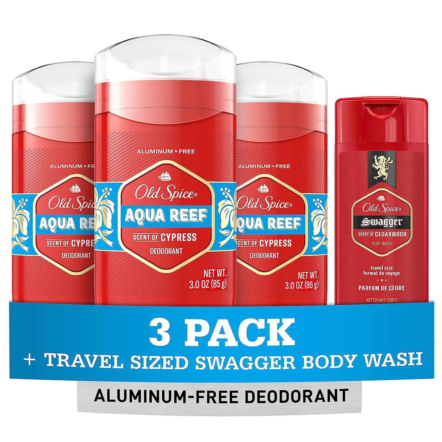 Desodorante Old Spice, Sem Alumínio, Aqua Reef, 90 Ml, Pacote Com 3