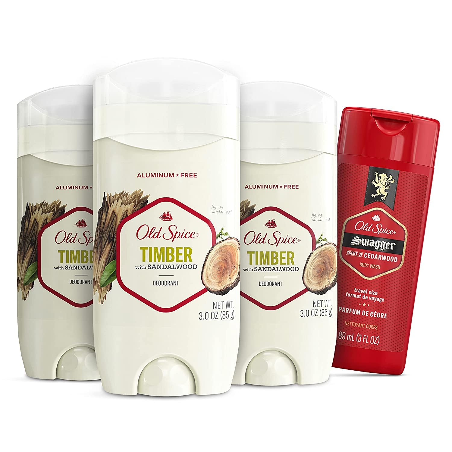 Desodorante Old Spice Timber, Livre De Alumínio, 90 Ml, Pacote Com 3