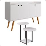 Kit Casa Aparador Buffet Dallas Cantinho Café Mesa Apoio Lateral Luiza Decoração Sala Estar Branco Pés Ferro Preto - Lojas Rpm