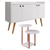 Kit Casa Aparador Buffet Dallas Cantinho Café Mesa Apoio Lateral Luiza Decoração Sala Estar Branco Pés Ferro Rose - Lojas Rpm