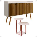Kit Casa Aparador Buffet Dallas Off White/ripado Cantinho Café Mesa Apoio Lateral Luiza Pés Ferro Rose Decoração Sala Estar - Lojas Rpm