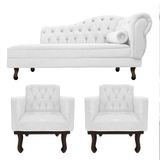 Kit Diva Recamier Diana 120cm Lado Esquerdo E 2 Poltronas Classic Corano Adj Decor Branco
