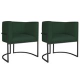 Kit 02 Poltronas Decorativas Luna Base De Ferro Preto Linho Verde
