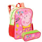 Mochila Costas Peppa Pig Com Estojo Duplo Infantil Escolar