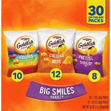 Pepperidge Farm Goldfish Crackers Big Smiles With Cheddar, Colors, And Pretzel Crackers, Snack Packs, 30 Count Variety Pack Box