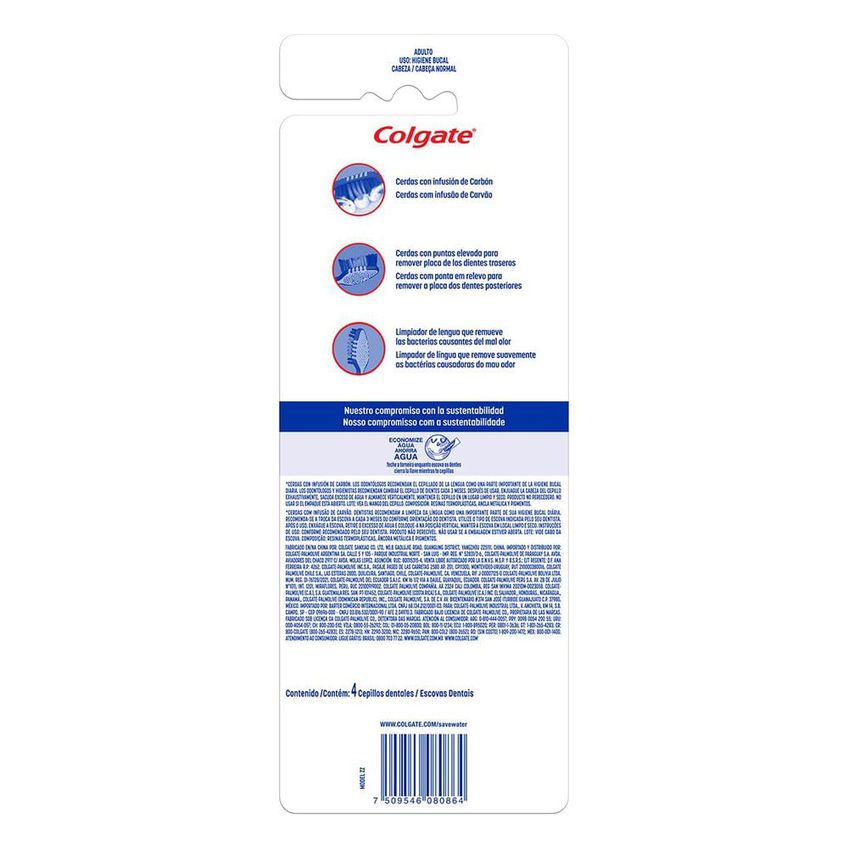 Escova Dental Colgate Zig Zag Carvão Média Cores Sortidas 4 Unidades - imagem 4