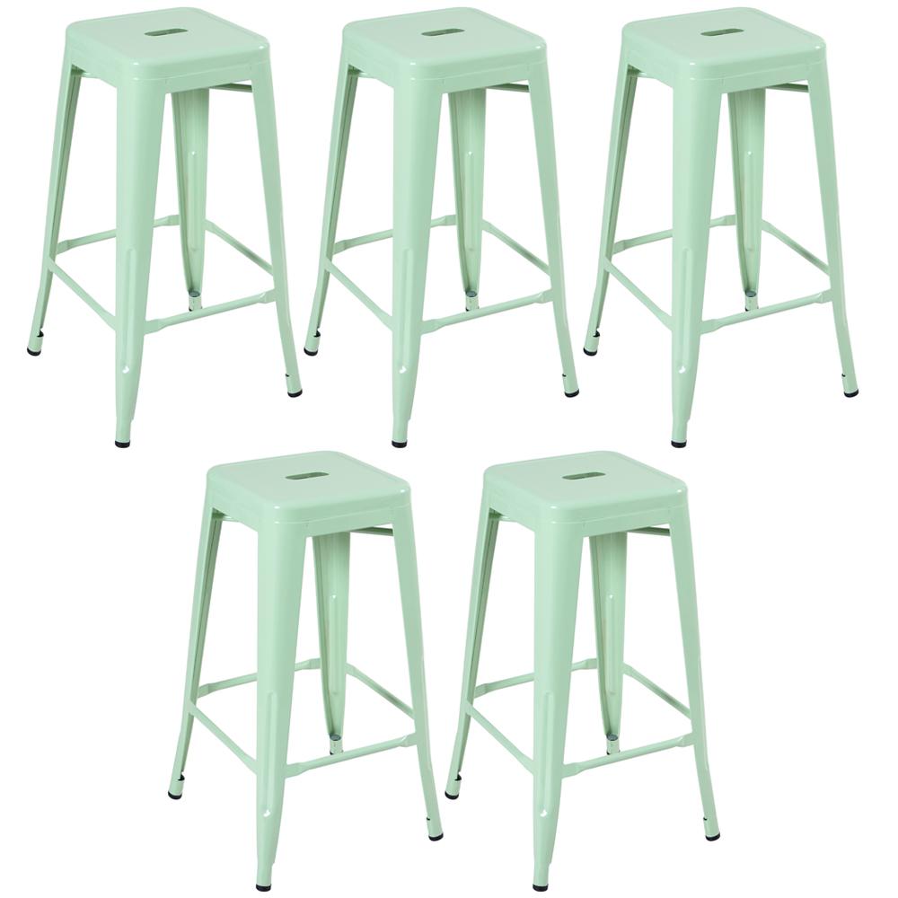 Kit - 5 X Banquetas Altas Iron Tolix - 76 Cm - Verde Claro