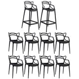 Kit - 8 x cadeiras + 2 x banquetas altas Masters Allegra - Preto
