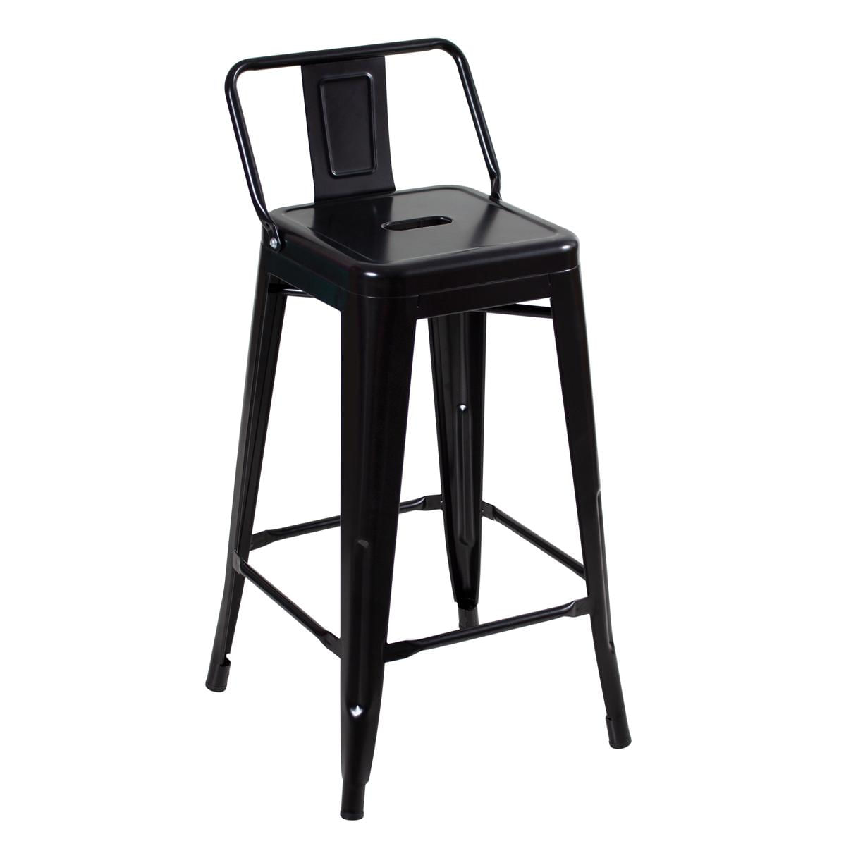 Banqueta Iron Tolix Com Encosto - 65 Cm - Industrial - Aço - Vintage - Preto