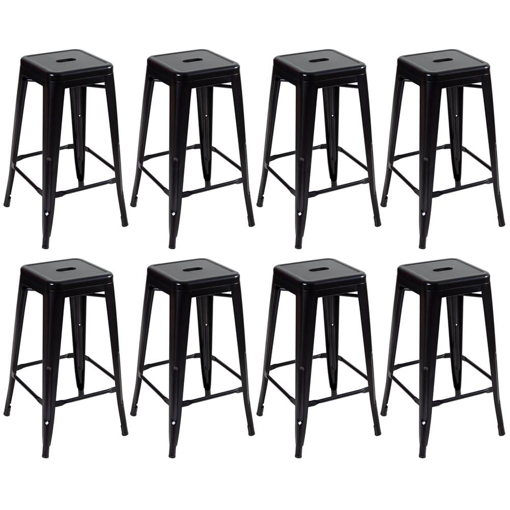 Kit - 8 X Banquetas Altas Iron Tolix - 76 Cm - Preto - Semibrilho