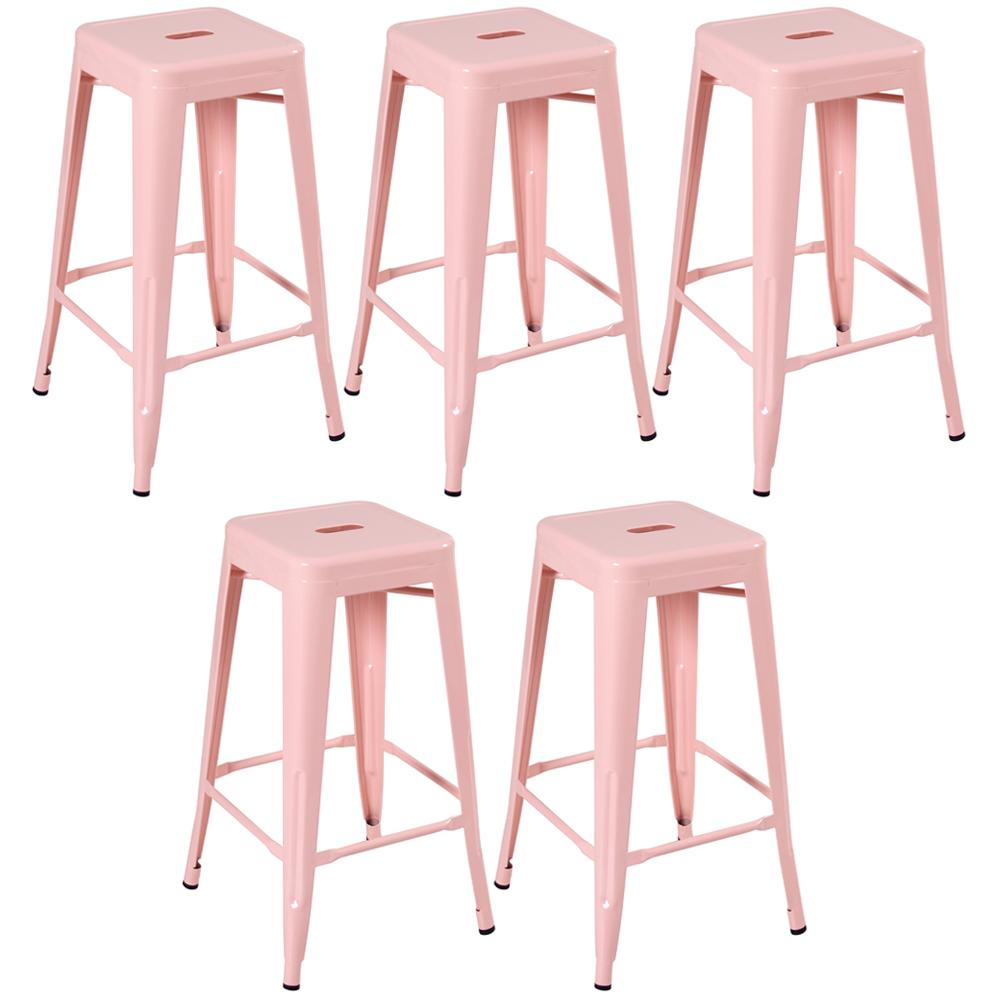 Kit - 5 X Banquetas Altas Iron Tolix - 76 Cm - Rosa Antigo