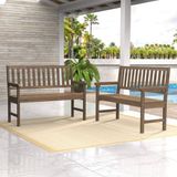 Conjunto Bancos de Jardim 2 Lugares e 1 Lugar Rústico com Encosto Envelhecido Móveis Meneghetti Móveis Meneghetti Envelhecido