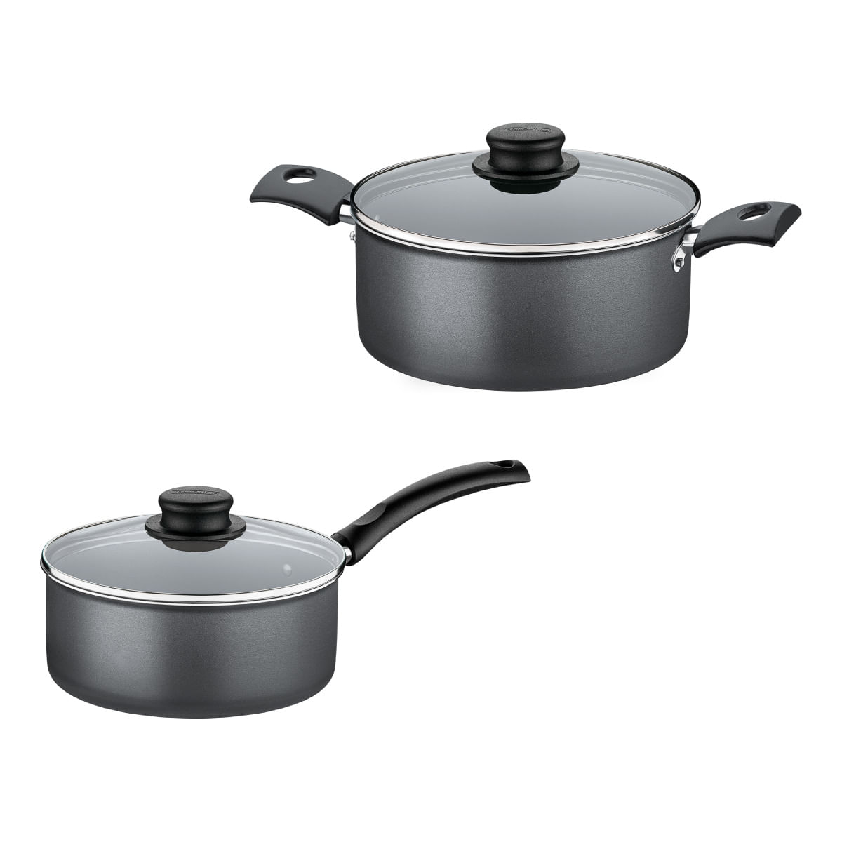 Kit Com 2 Panelas Antiaderente Tampa De Vidro 16 Cm E 20 Cm Tramontina Turim Grafite