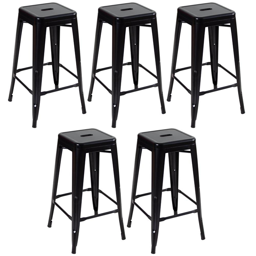 Kit - 5 X Banquetas Altas Iron Tolix - 76 Cm - Preto - Semibrilho