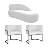 Kit Divã Luna 140cm Lado Direito E 02 Poltronas Base De Ferro Preto Suede Branco
